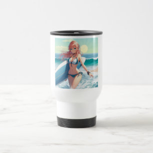 Coastal/Nautical/tropical anime surfer girl Travel Mug