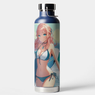 Coastal/Nautical/tropical anime surfer girl Water Bottle