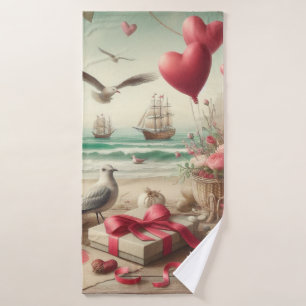 Coastal/Nautical Valentine's day Bath Towel