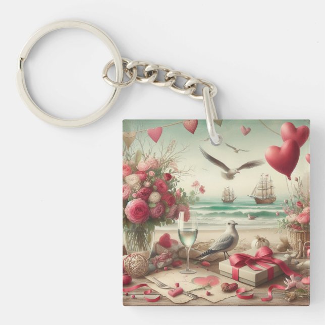 Coastal/Nautical Valentine's day  Key Ring (Front)