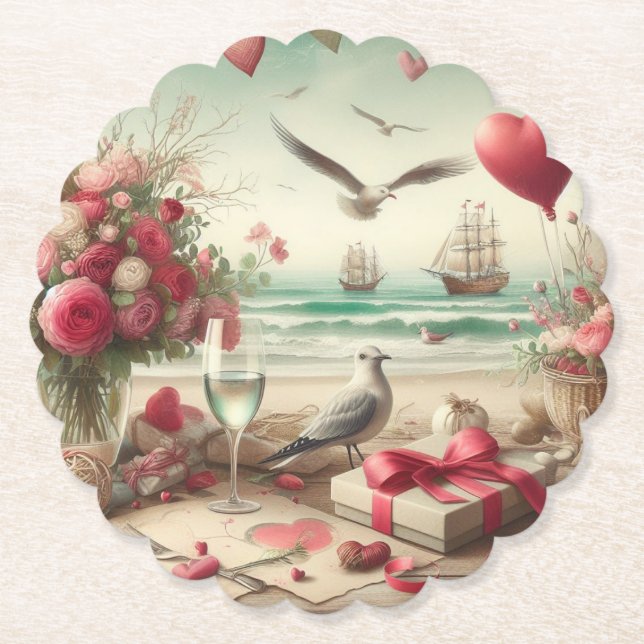 Coastal/Nautical Valentine's day  Paper Coaster (Front)