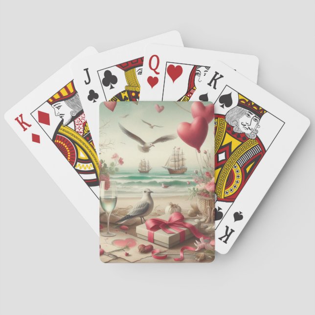 Coastal/Nautical Valentine's day  Playing Cards (Back)