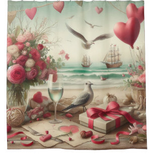 Coastal/Nautical Valentine's day  Shower Curtain