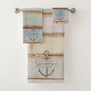 Coastal Nautical Weathered Summer Beach Wood  Bath Bath Towel Set