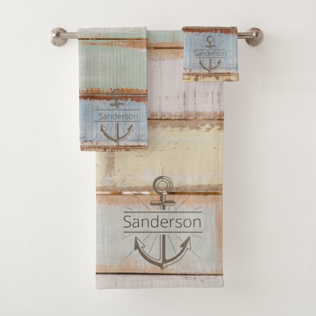 Coastal Nautical Weathered Summer Beach Wood  Bath Bath Towel Set (Insitu)