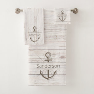 Coastal Nautical Weathered Summer Beach Wood Bath Towel Set