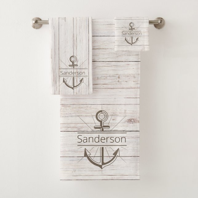 Coastal Nautical Weathered Summer Beach Wood Bath Towel Set (Insitu)