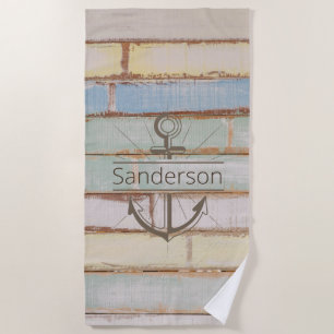 Coastal Nautical Weathered Summer Beach Wood Beach Towel