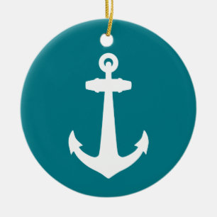 Coastal Nautical White Anchor Ceramic Tree Decoration