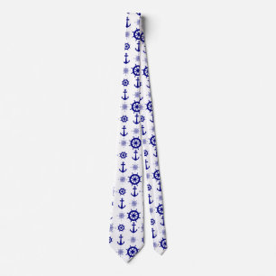 Coastal Nautical White Blue Sailing Pattern Tie