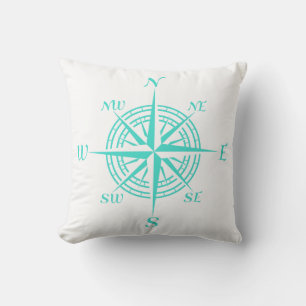 Coastal Nautical White Compass Rose Cushion