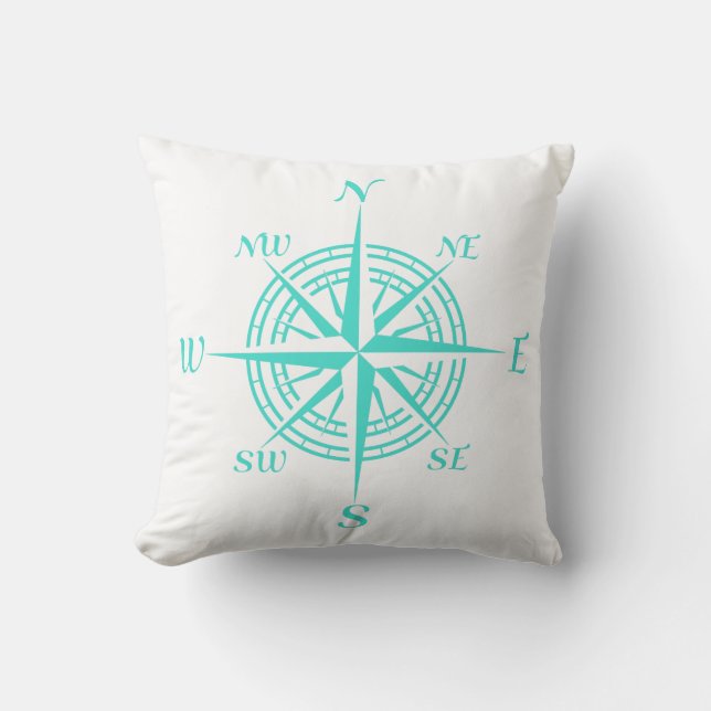 Coastal Nautical White Compass Rose Cushion (Front)