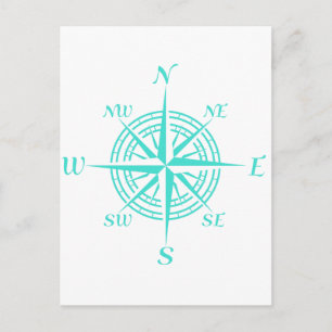 Coastal Nautical White Compass Rose Postcard