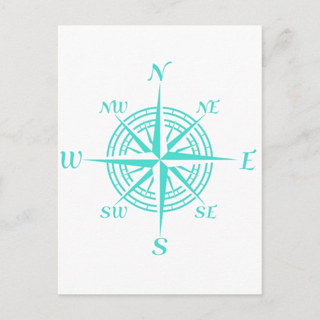 Coastal Nautical White Compass Rose Postcard (Front)