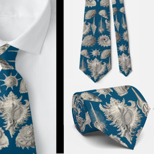 Coastal Navy Blue and White Seashells Ocean  Tie
