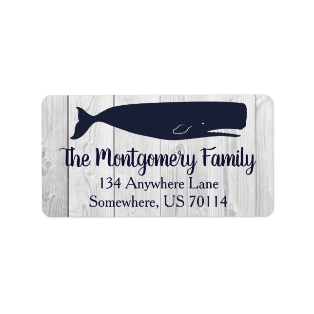 Coastal Navy Whale & White Wood Planks Label (Front)