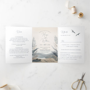 coastal new england beach Tri-Fold Wedding