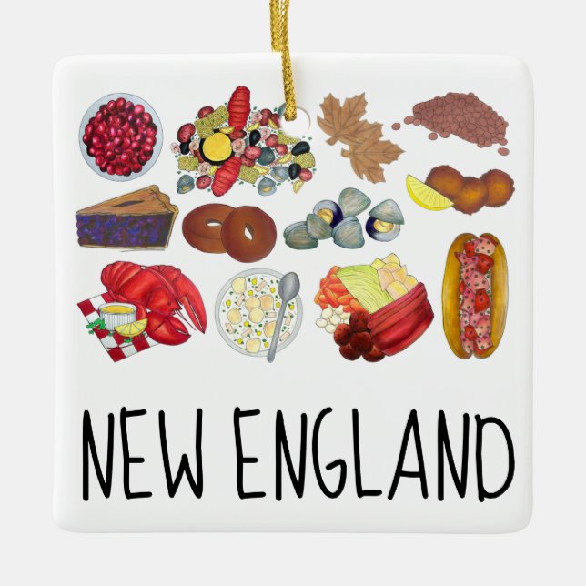 Coastal New England Foods Northeast America USA Ceramic Ornament (Front)