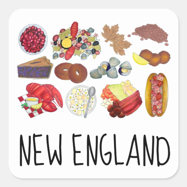 Coastal New England Foods Northeast America USA Square Sticker (Front)