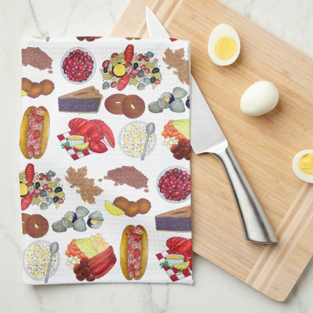 Coastal New England Foods Northeast America USA Tea Towel (Quarter Fold)