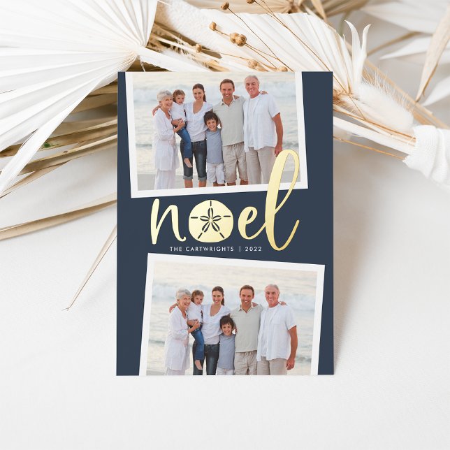 Coastal Noel | 2 Photo Christmas Foil Holiday Card (Creator Uploaded)