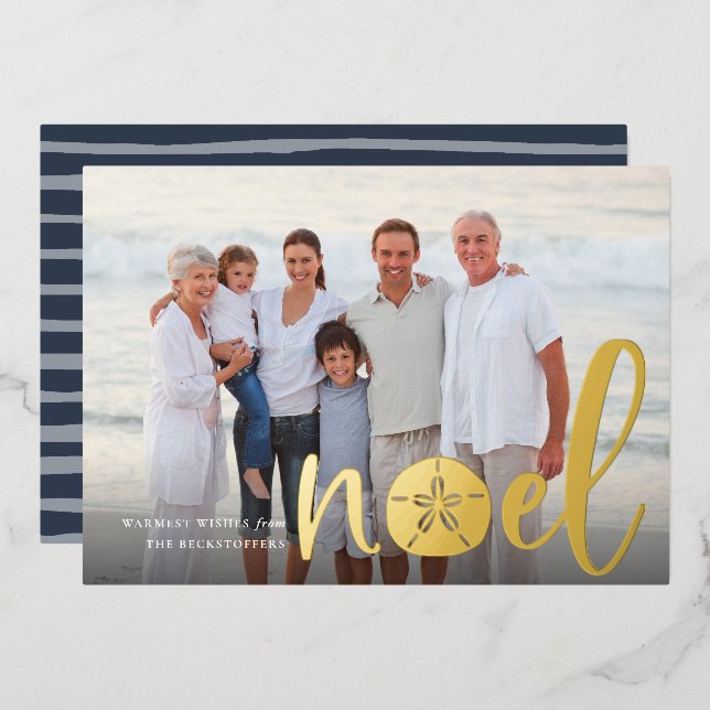 Coastal Noel | Christmas Photo Foil Holiday Card (Front/Back)