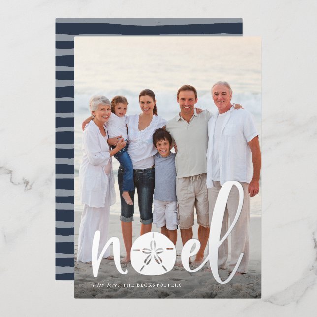 Coastal Noel | Vertical Christmas Photo Foil Holiday Card (Front/Back)