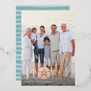 Coastal Noel   Vertical Christmas Photo Foil Holiday Card
