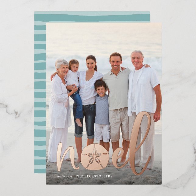Coastal Noel | Vertical Christmas Photo Foil Holiday Card (Front/Back)