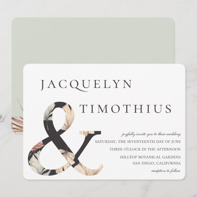 Coastal Oasis Boho-Chic Ampersand Wedding Invitation (Front/Back)