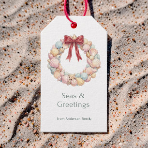 Coastal Ocean Beach Christmas Seashells Wreath Gift Tags