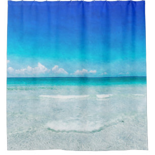 Coastal Ocean Beach in Teal Aqua Turquoise Blue Shower Curtain