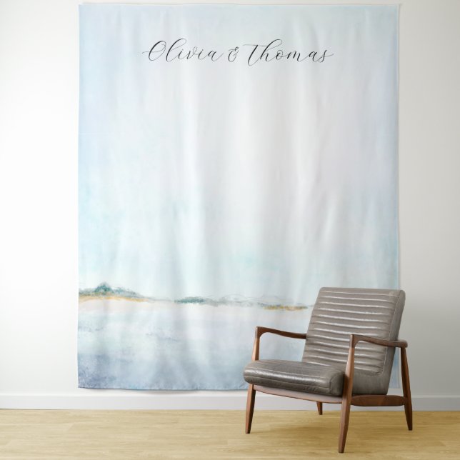 Coastal Ocean Beach Nautical Wedding Backdrop Tapestry (In Situ)