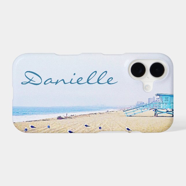 Coastal Ocean Beach Seagulls Photo Monogram Name (Back (Horizontal))