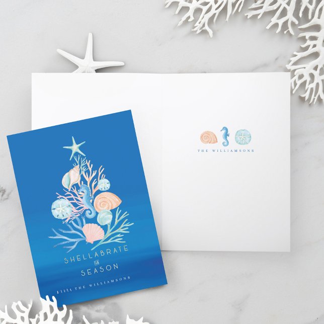 Coastal Ocean Beach Seashell Christmas Tree Holiday Card (Coastal Ocean Beach Seashell Christmas Tree Holiday Card)