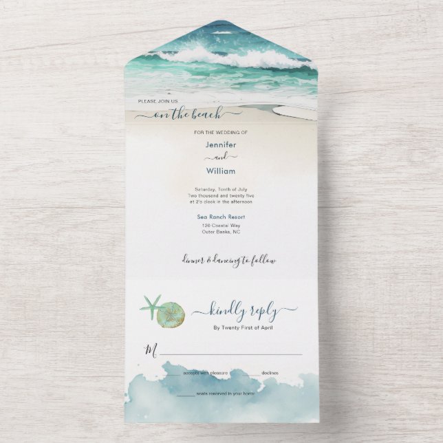 Coastal Ocean Beach Wedding All In One Invitation (Inside)