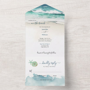 Coastal Ocean Beach Wedding All In One Invitation