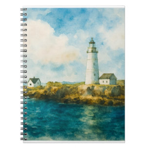 Coastal Ocean Landscape - Blue Sky & Rocky Shore Notebook