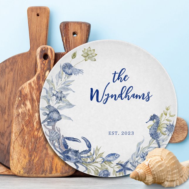 Coastal Ocean Marine Life Personalised Est. Date Cutting Board (Creator Uploaded)