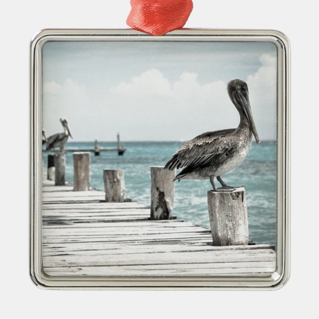 Coastal Ocean Pelican Metal Tree Decoration (Front)