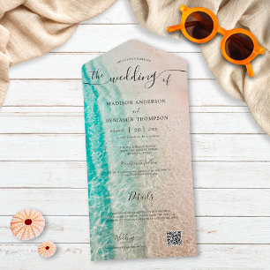 Coastal Ocean Summer Beach Destination Wedding All In One Invitation