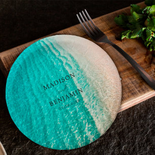 Coastal Ocean Summer Beach Destination Wedding Paper Plate
