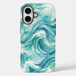 Coastal Ocean Waves Watercolor iPhone 16 Case
