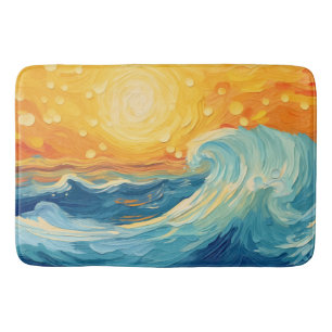 Coastal Oil Painting Sun and Waves Bath Mat