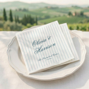 Coastal Old Money Blue Stripe Wedding Napkins