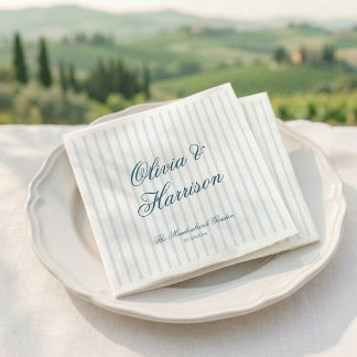 Coastal Old Money Blue Stripe Wedding Napkins