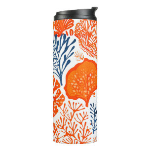 Coastal orange coral pattern thermal tumbler