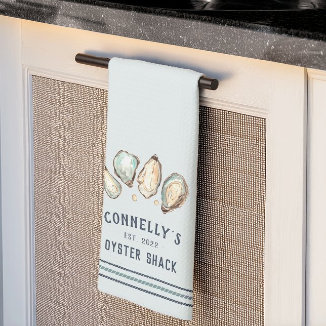 Coastal Oyster & Pearl Personalised Beach House Tea Towel (Creator Uploaded)