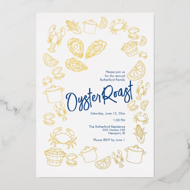 Coastal Oyster Roast Foil Invitation (Front)
