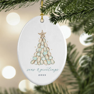 Coastal Oyster Shell Christmas Photo Ceramic Tree Decoration